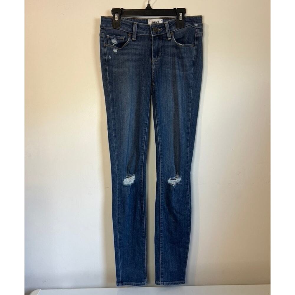PAIGE Verdugo Ultra Skinny Jeans Womens 26 Blue Excellent Distressed Knee